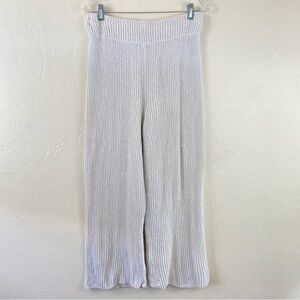 Rag & Bone Size Small Cream Grey Ribbed Knit Elastic Waist Wide Full Length Pant